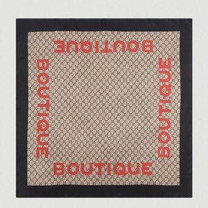 Gucci Gg Boutique Print Scarf In Beige/ brown